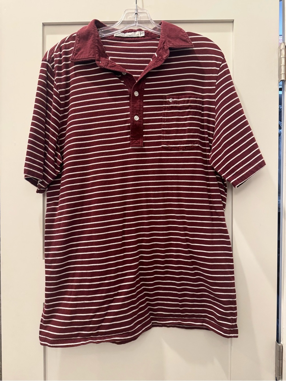 Criquet Men’s Large Maroon White Striped Polo Shirt Short Sleeve Golf Preppy